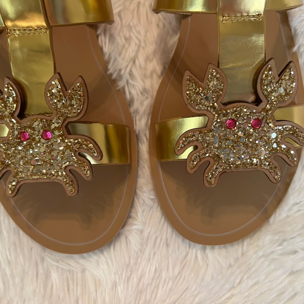 🎉HP🎉 Kate Spade Claire Gold Glitter Crab Sandal / Shoes - Picture 5 of 11